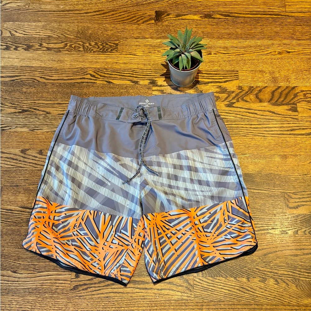 Men’s Vintage Point Zero Orange & Blue Swim Shorts. Size: Large